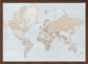 Rustic world map with cities, Renisha Poster