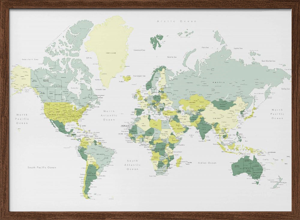 Green world map with cities, Kapueo Poster