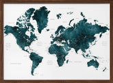 Dark teal world map with cities, Makani Poster