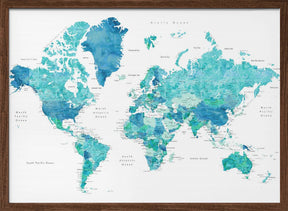 Watercolor world map with cities, Uzziel Poster