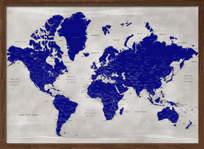 Distressed world map with cities, Delaney Poster