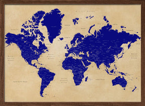 Rustic world map with cities, Korinne Poster