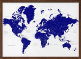 Navy blue world map with cities, Nevin Poster