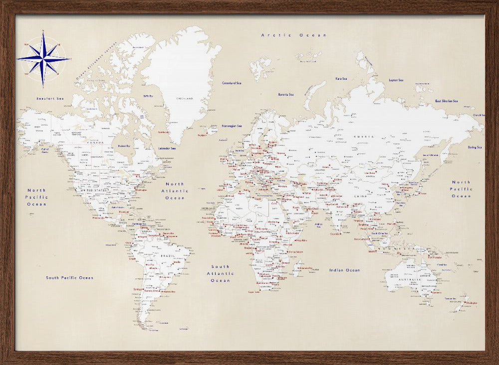 Rustic world map with cities, Deuce Poster