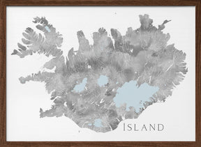 Ísland - Iceland blank map in gray watercolor Poster