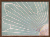 Gold geometric sun rays mural green Poster