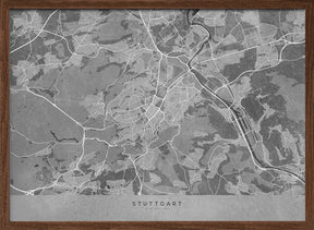 Gray vintage map of Stuttgart downtown Germany Poster