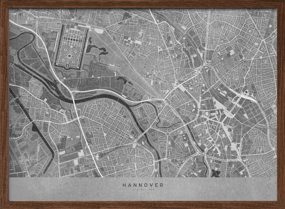 Gray vintage map of Hannover downtown Germany Poster