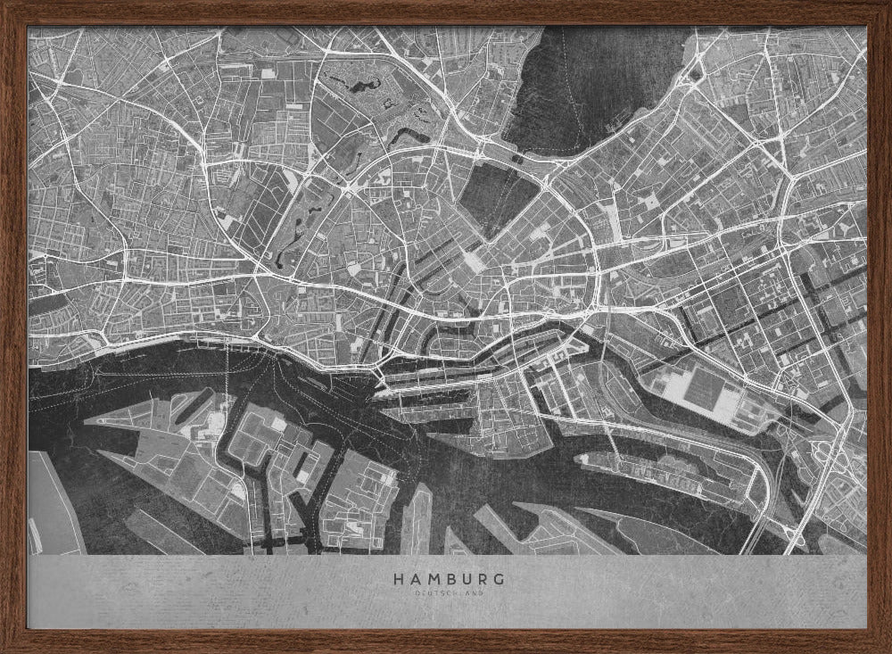 Gray vintage map of Hamburg downtown Germany Poster