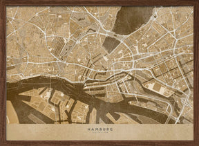 Sepia vintage map of Hamburg downtown Germany Poster