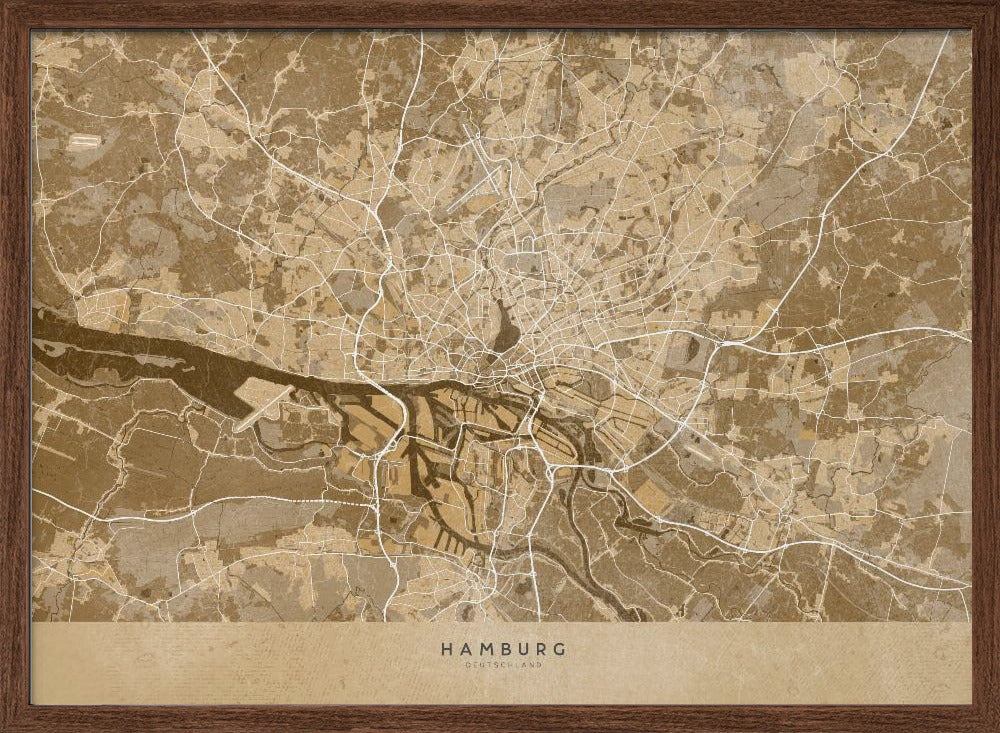 Sepia vintage map of Hamburg Germany Poster