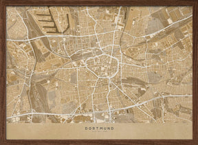 Sepia vintage map of Dortmund Germany Poster