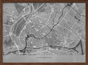 Gray vintage map of Strasbourg downtown France Poster