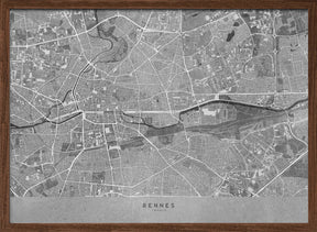 Gray vintage map of Rennes France Poster