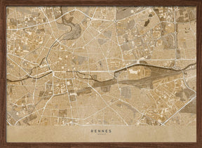 Sepia vintage map of Rennes France Poster