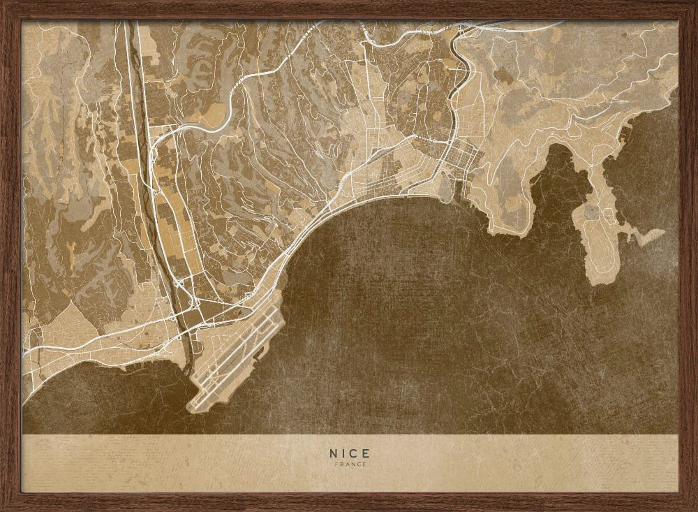 Sepia vintage map of Nice France Poster