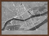 Gray vintage map of Nantes downtown France Poster