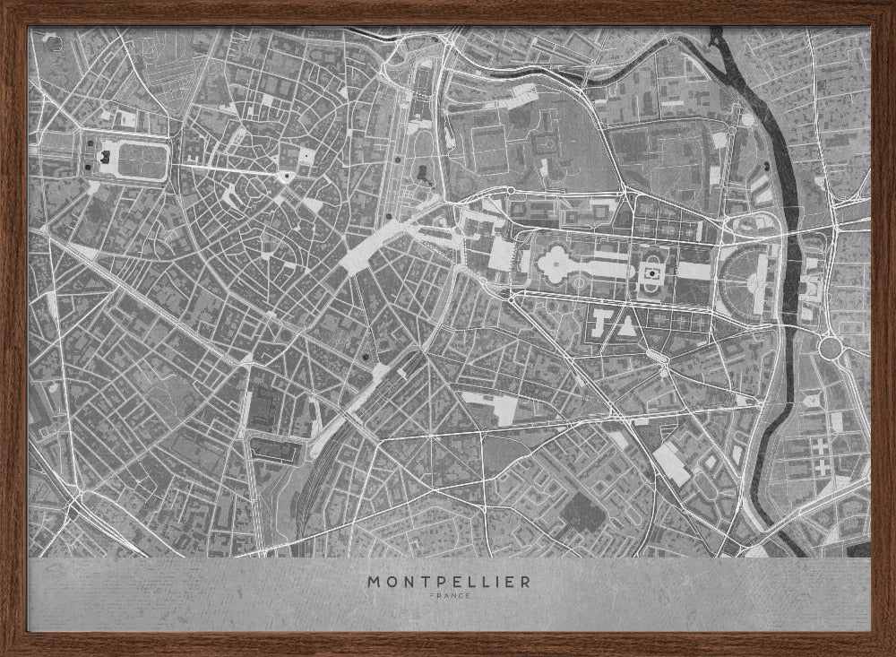 Gray vintage map of Montpellier downtown France Poster