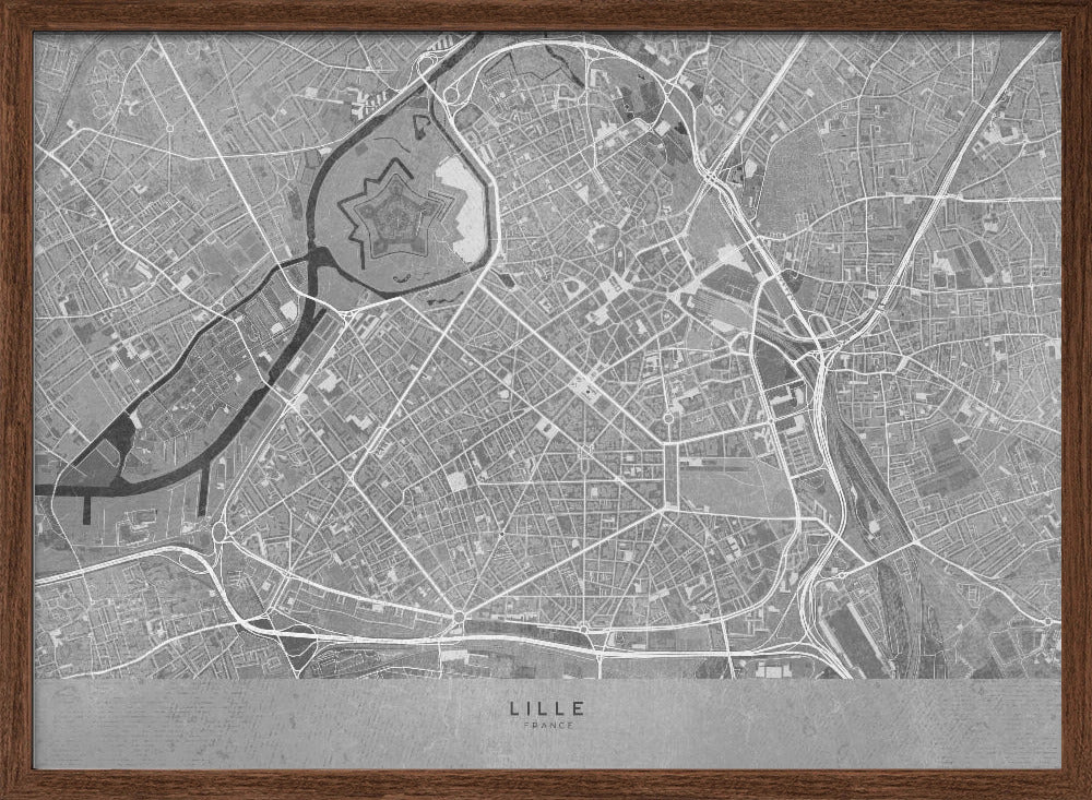 Gray vintage map of Lille downtown France Poster