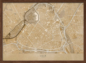 Sepia vintage map of Lille downtown France Poster