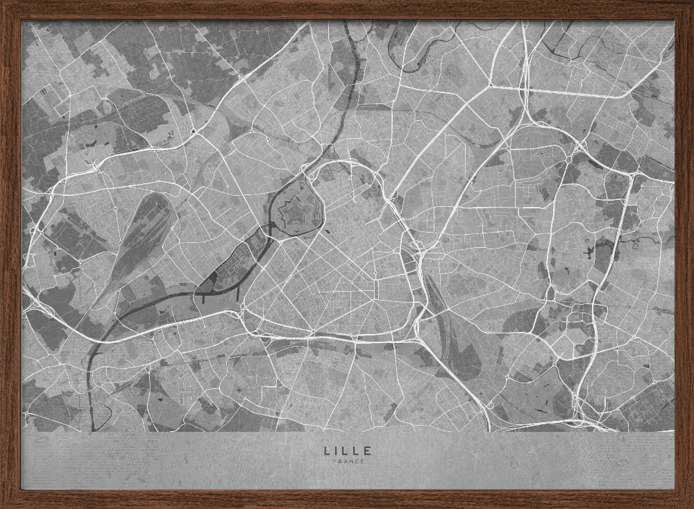 Gray vintage map of Lille France Poster