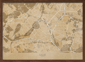 Sepia vintage map of Lille France Poster