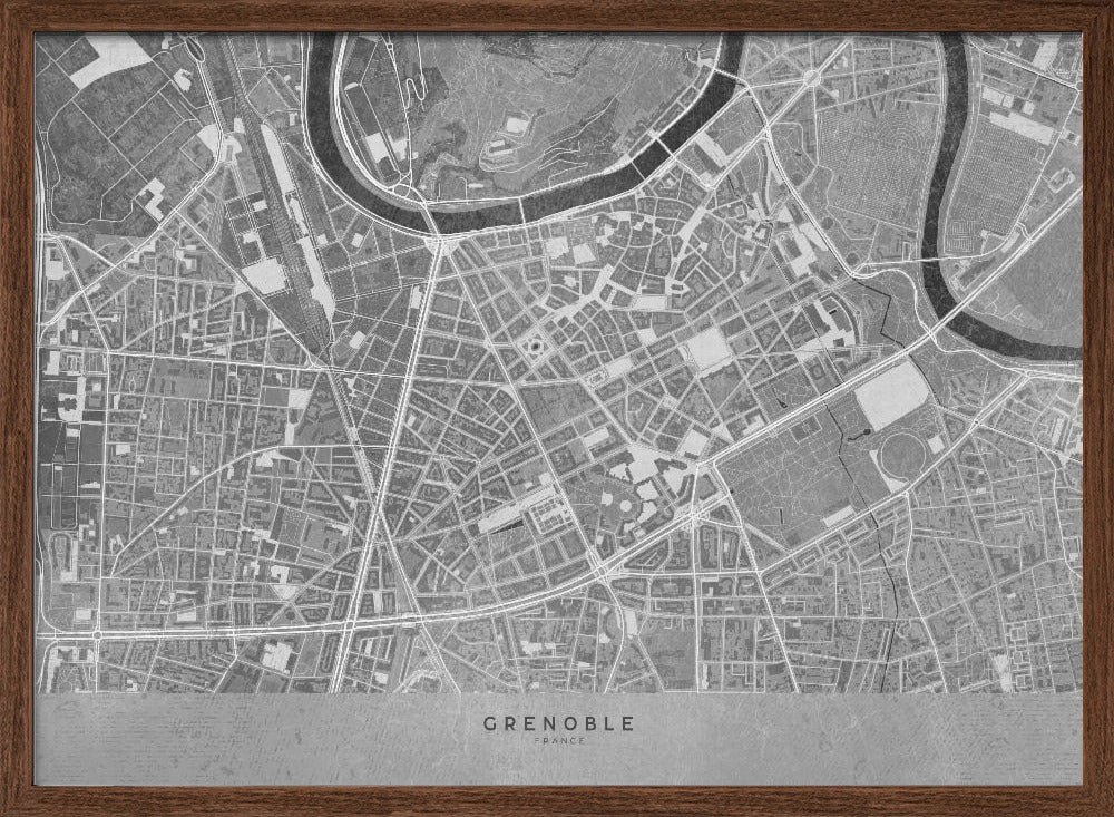 Gray vintage map of Grenoble downtown France Poster