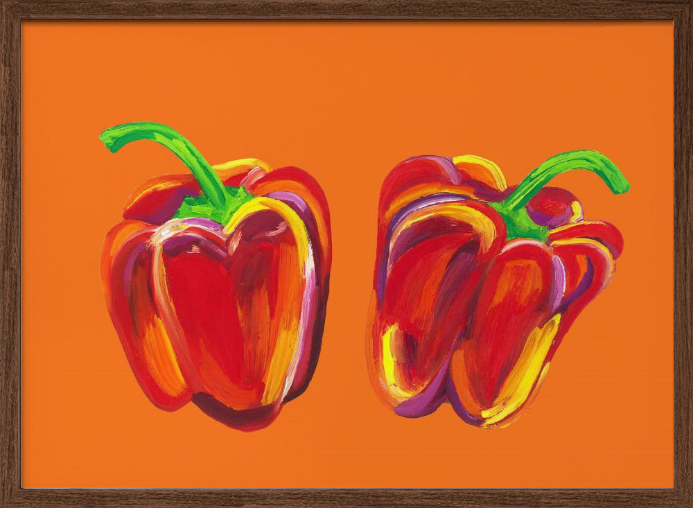 Peppers On Orange Poster