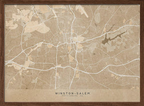 Map of Winston Salem (NC, USA) in sepia vintage style Poster