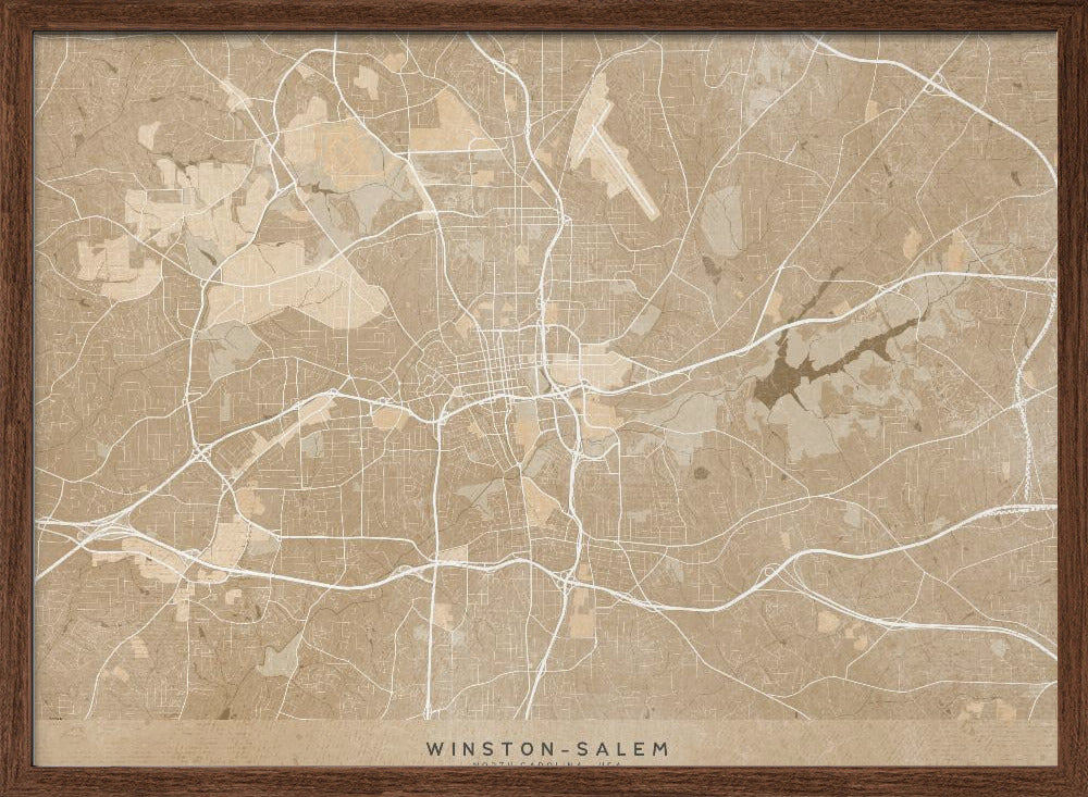 Map of Winston Salem (NC, USA) in sepia vintage style Poster