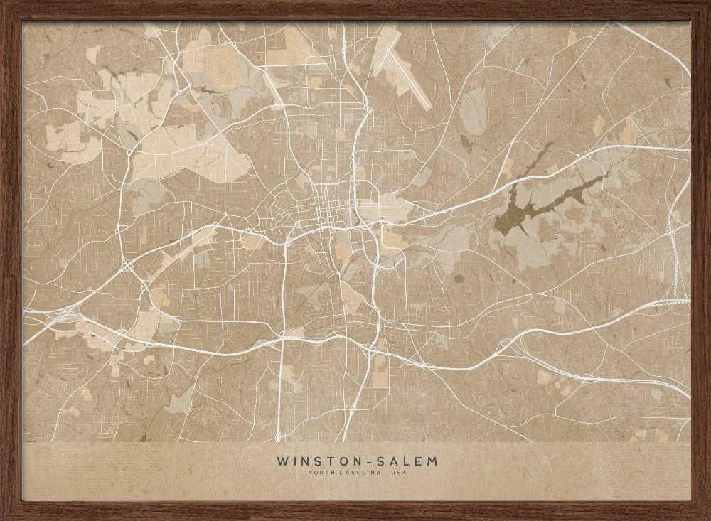 Map of Winston Salem (NC, USA) in sepia vintage style Poster