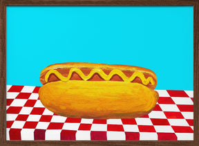 Hot Dog With Mustard Red Check Blue Poster