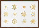 Twelve geometric snowflakes in gold Poster