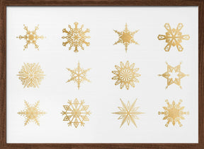 Twelve geometric snowflakes in gold Poster