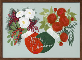 Floral mittens Merry Christmas in mint Poster