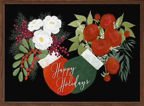 Floral mittens Happy holidays in black Poster