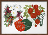 Floral mittens Merry Christmas in white Poster