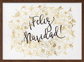 Feliz Navidad with golden flowers Poster