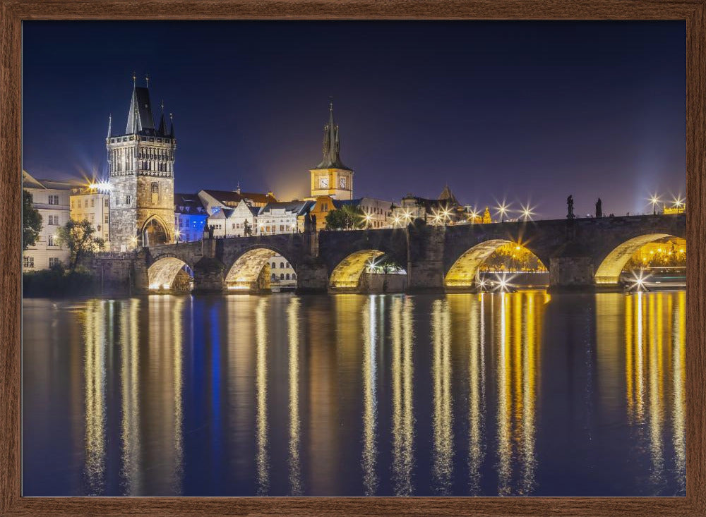 Night impression of Charles Bridge with Old Town Bridge Tower Poster