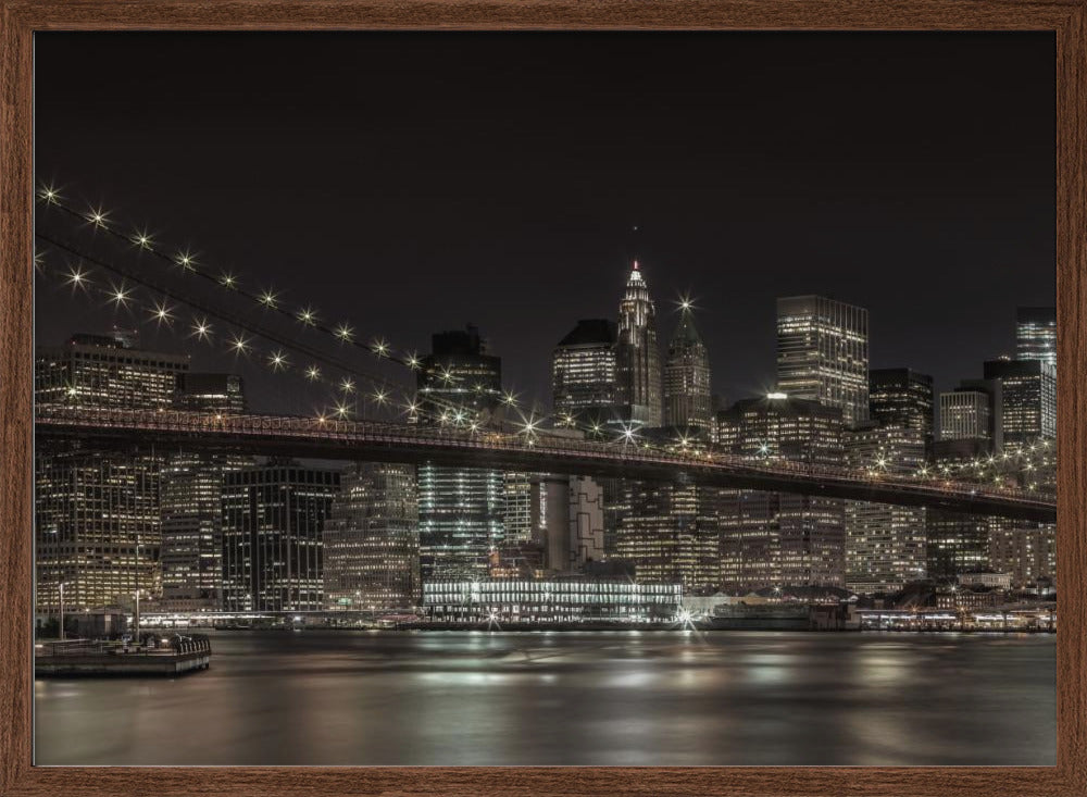 MANHATTAN SKYLINE &amp; BROOKLYN BRIDGE Idyllic Nightscape Poster