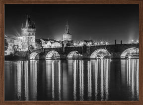 Night impression of Charles Bridge in Prague - Monochrome Poster