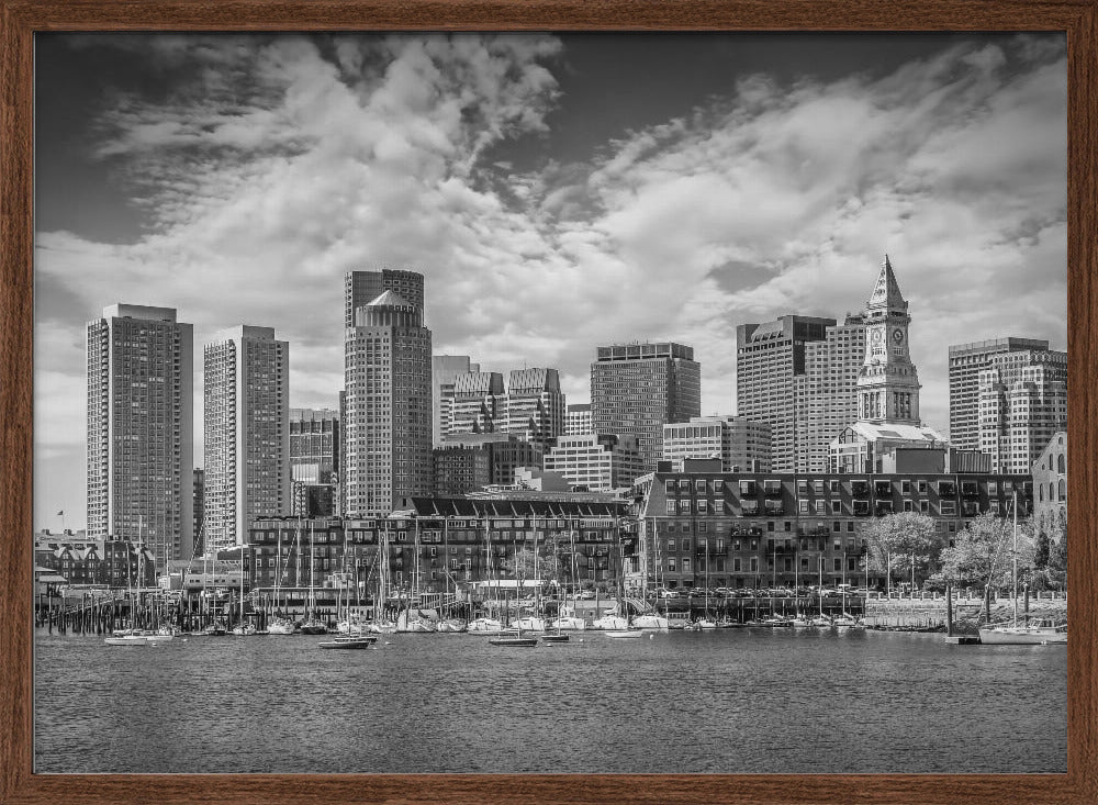 BOSTON Skyline North End &amp; Financial District - Monochrome Poster