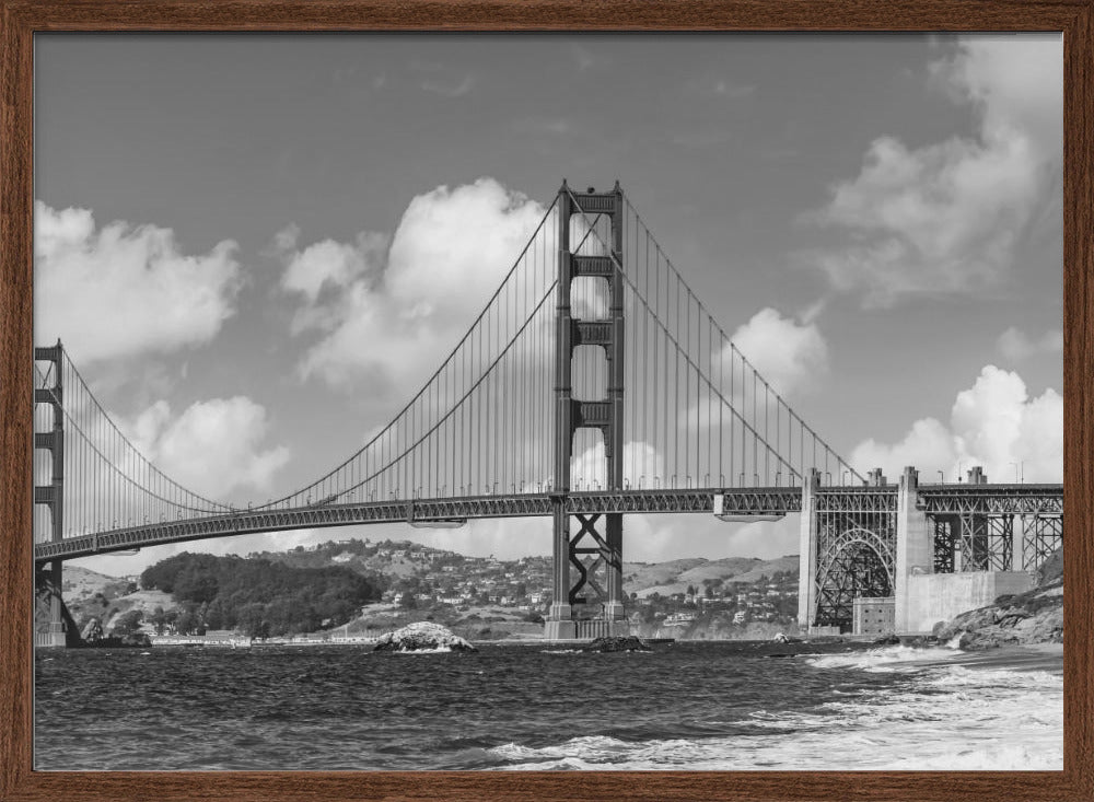 GOLDEN GATE BRIDGE Baker Beach Panoramic View | Monochrome Poster