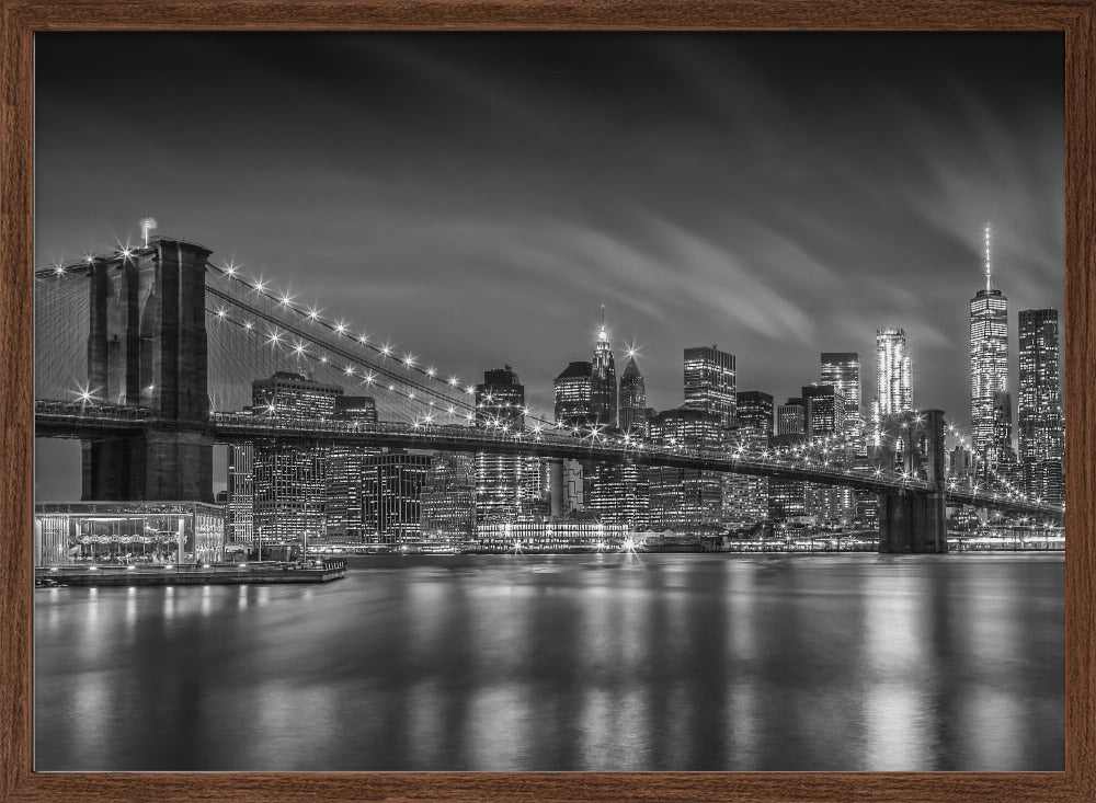 BROOKLYN BRIDGE Nightly Impressions - Monochrome Poster