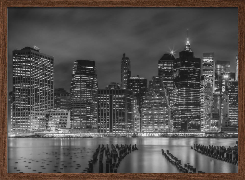 NEW YORK CITY Monochrome Nightscape | Panoramic Poster