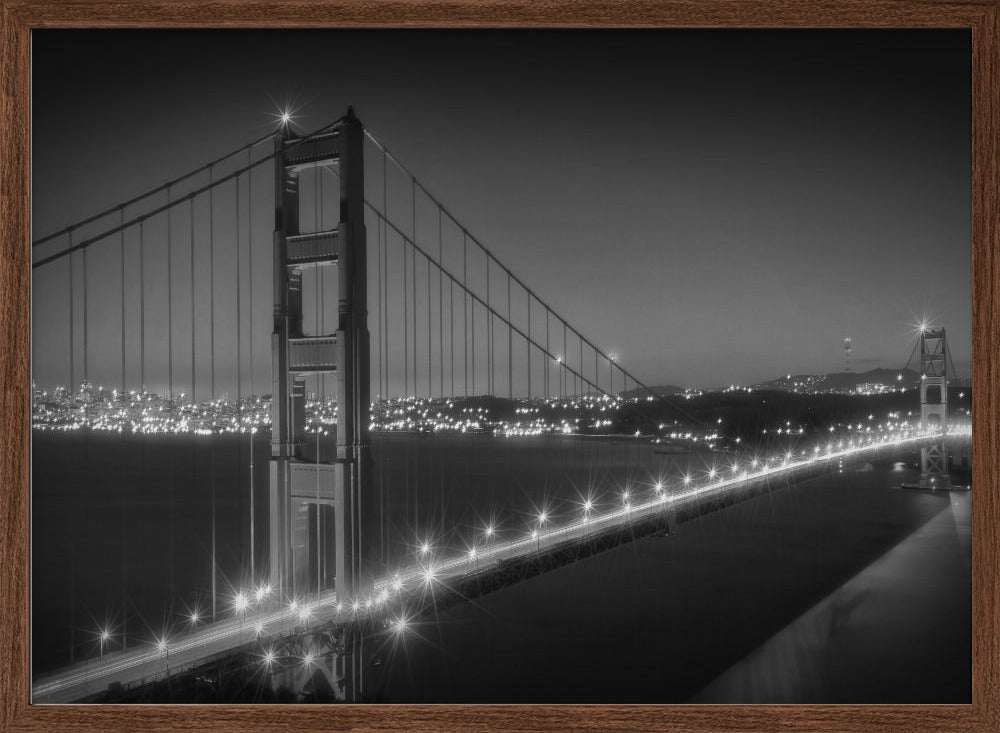 Monochrome Cityscape of Golden Gate Bridge Poster