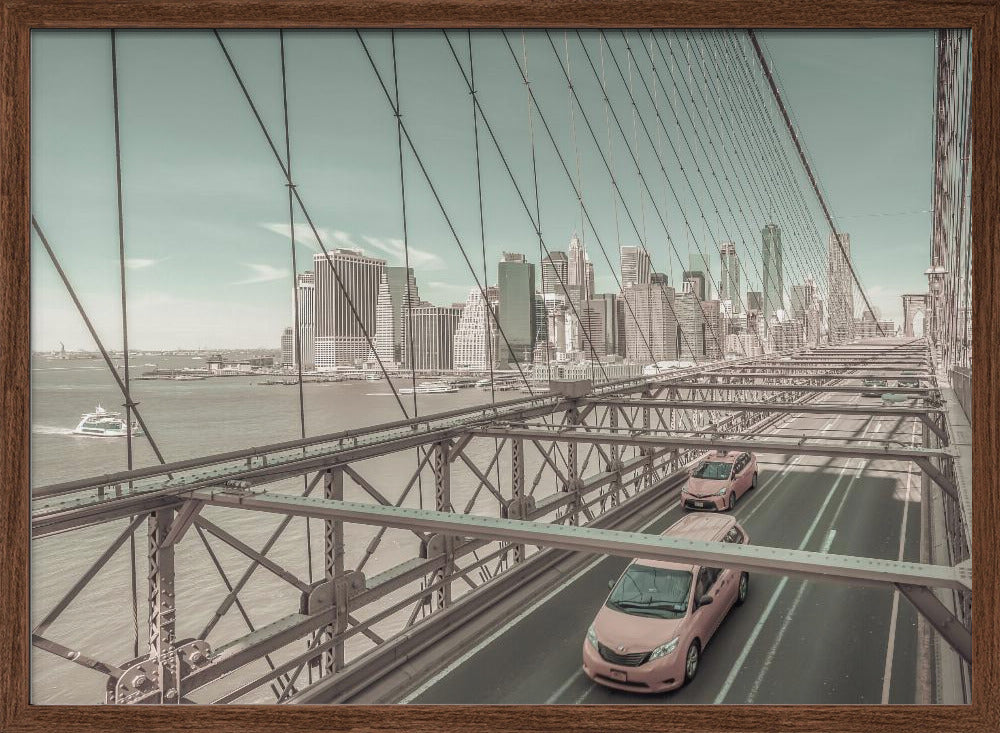 Brooklyn Bridge View with traffic | urban vintage style Poster