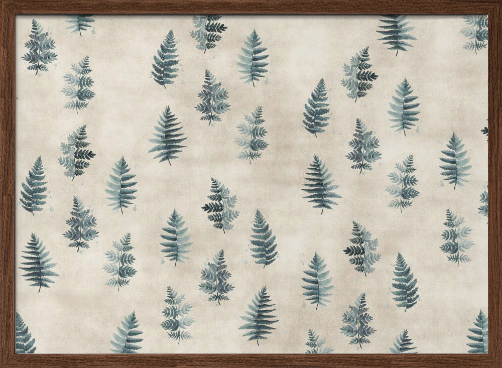 Teal watercolor ferns placed pattern Poster