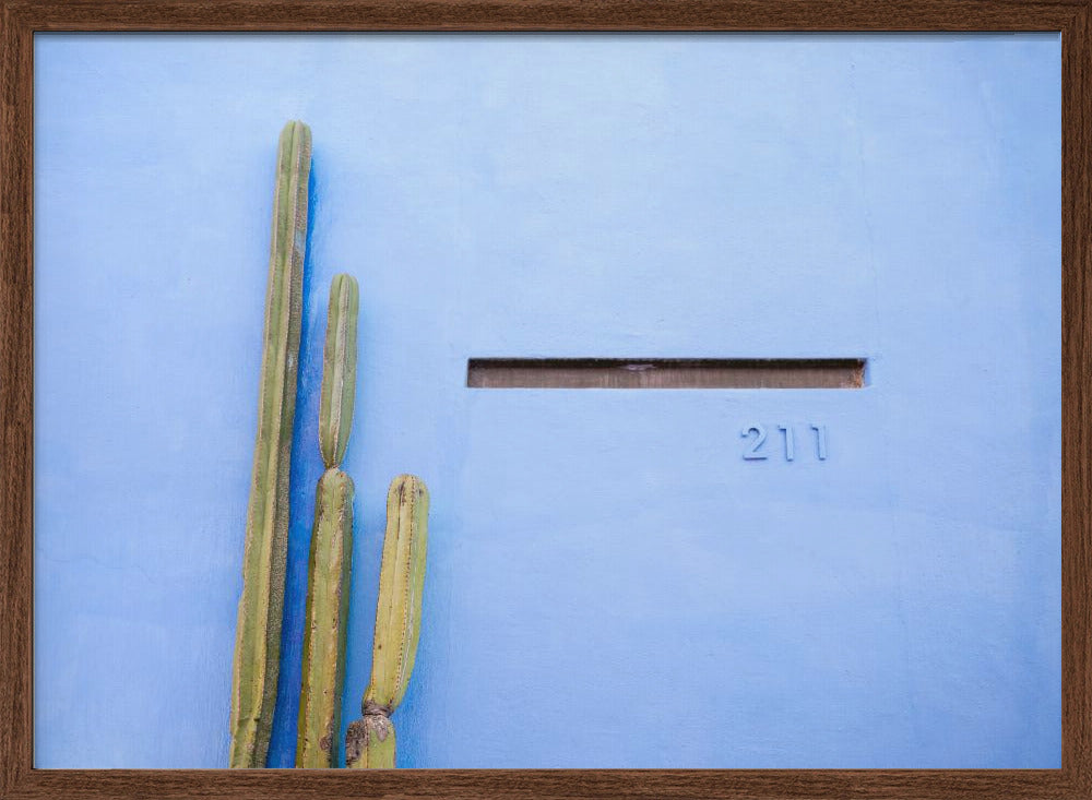 Tall Cacti on Blue | Oaxaca Mexico Travel Poster