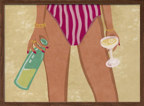 Girl with wine at the beach Poster